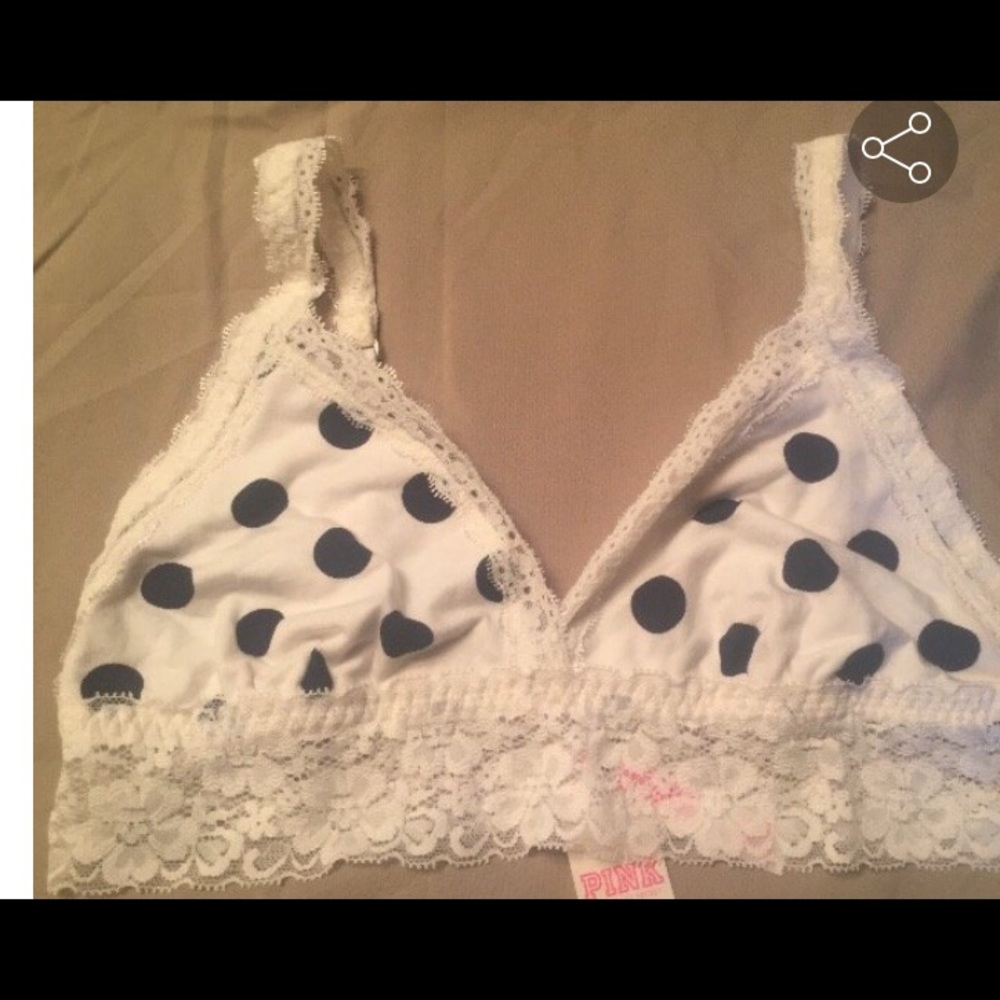 VS white with navy blue polka dot bra size M.